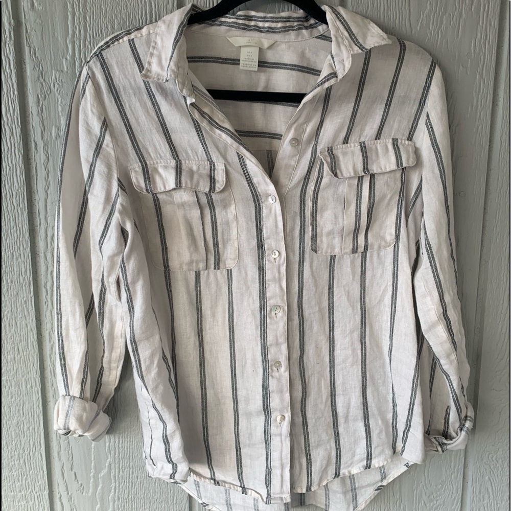 H&M Linen Vertical Striped Button Down Shirt - Picture 7 of 8